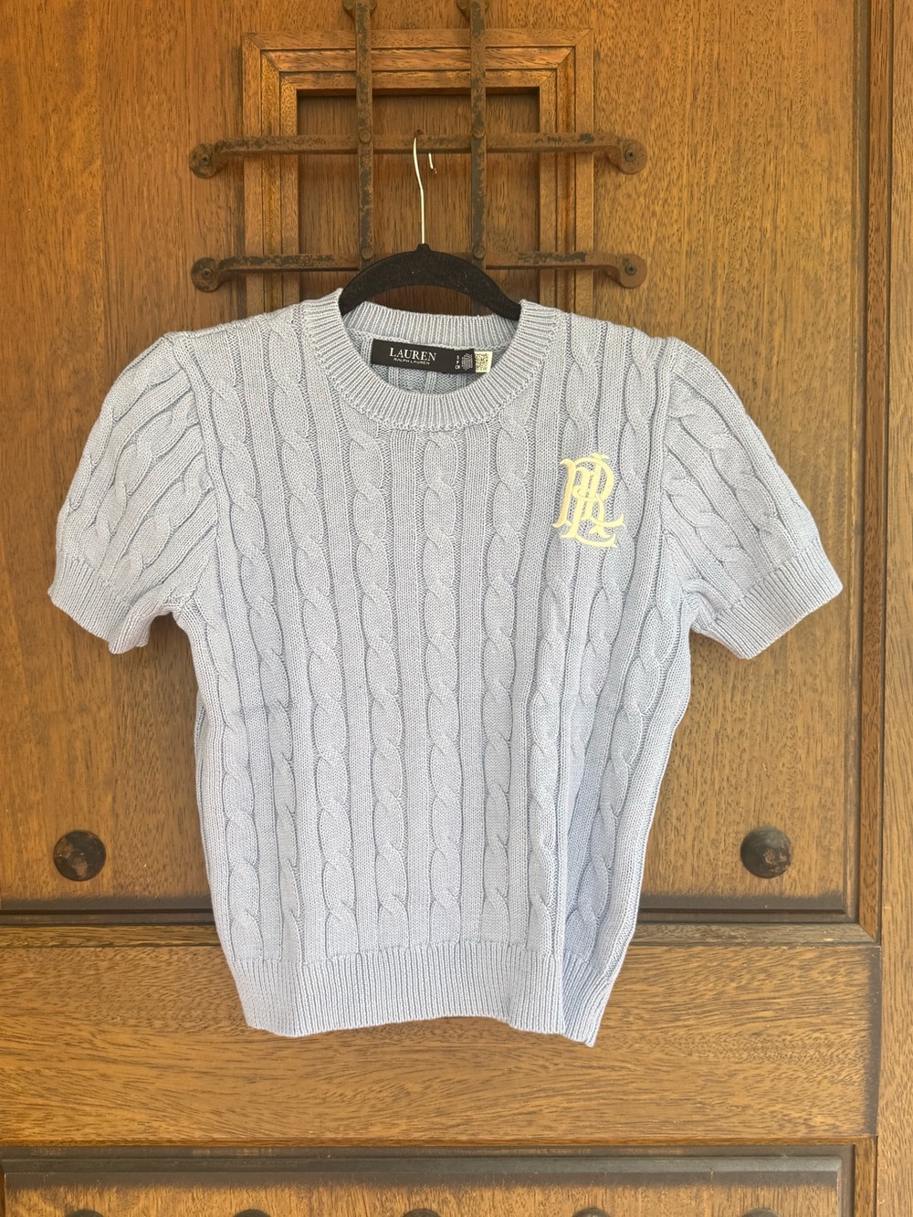 Lauren Ralph Lauren Light Blue Cable Knit Short-Sleeve Sweater Size S